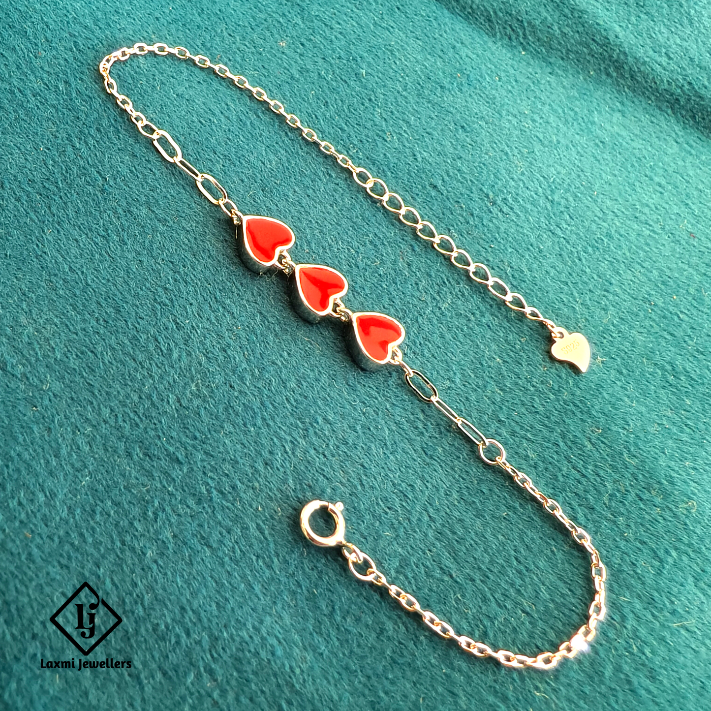 925 Sterling Silver Red Heart Bracelet for Women | Adjustable Ladies Silver Bracelet