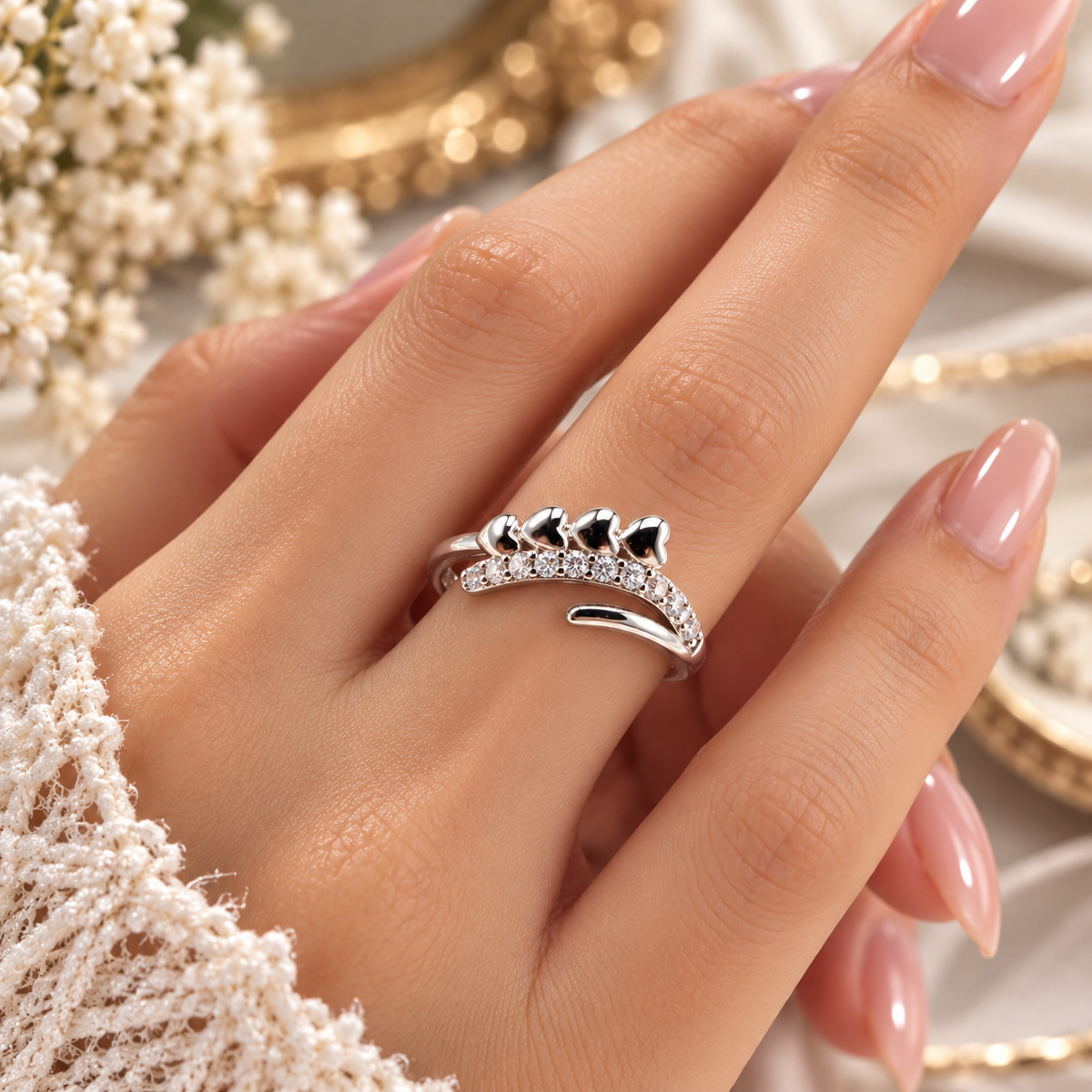 Triple Heart Design Ladies Silver Ring with Sparkling Stones | Laxmi Jewellers