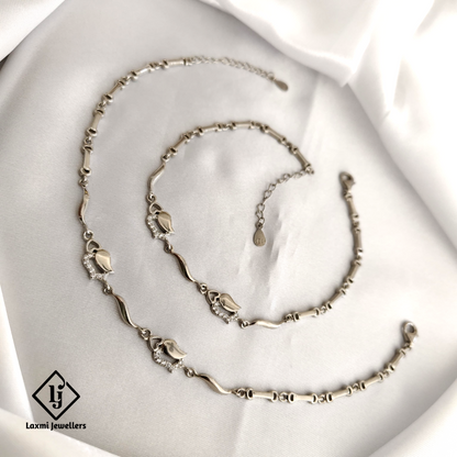 925 Sterling Silver Leaf and Heart Design Anklet Set – Elegant Women's Payal Jewelry