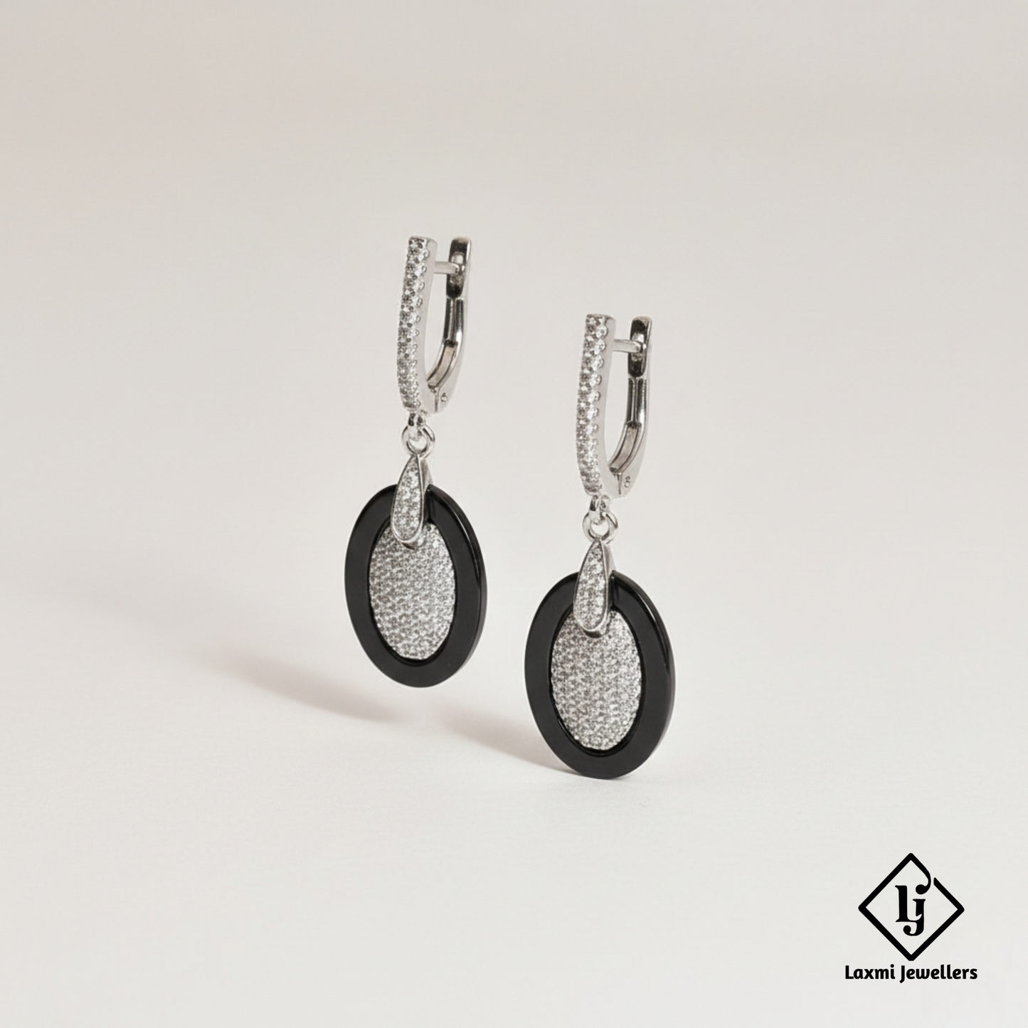 925 Sterling Silver Bali Style Black Stone Oval Drop Earrings | Designer Silver Earrings