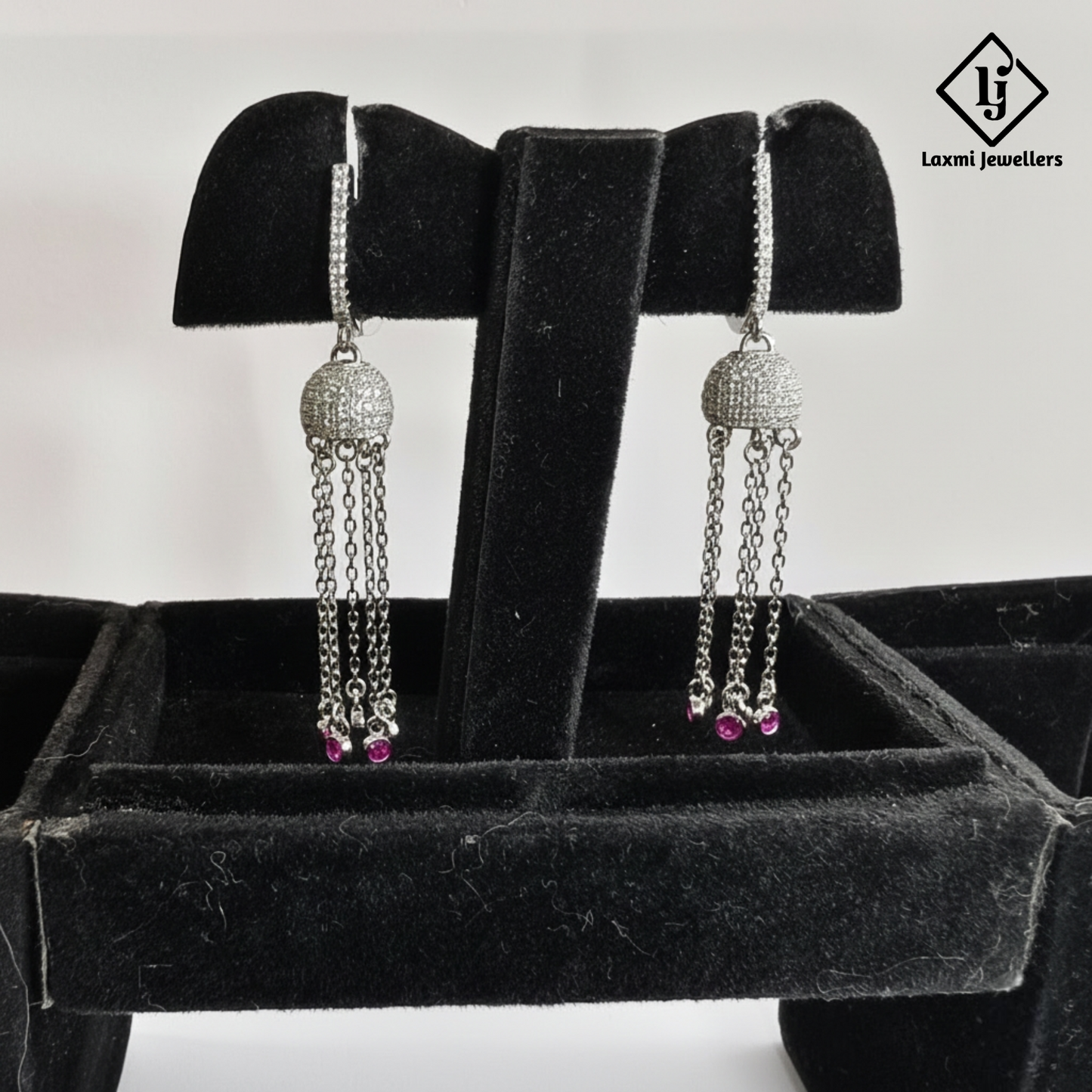 925 Silver Chain Jhumka Drop Earrings for Women | Designer CZ & Pink Stone Danglers
