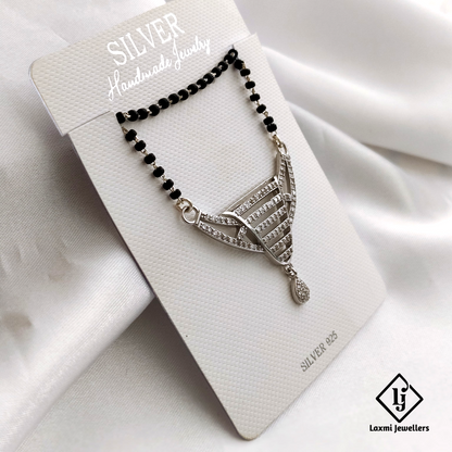 925 Sterling Silver Mangalsutra Necklace with Sparkling Crystal Pendant – Traditional Black Beads Design