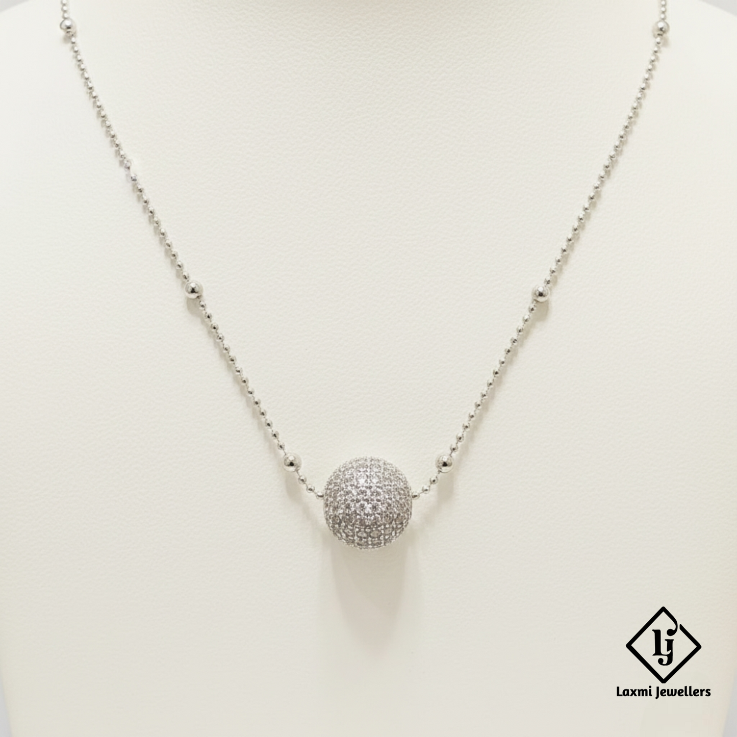 925 Sterling Silver Ball Necklace | Minimal Diamond Cut Silver Jewellery