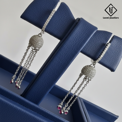 925 Silver Chain Jhumka Drop Earrings for Women | Designer CZ & Pink Stone Danglers