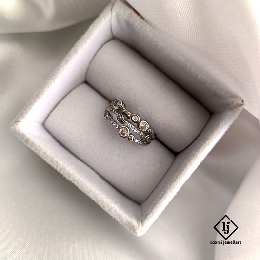 925 Silver Triple Layer CZ Statement Ring for Women – Elegant Party Wear Jewelry