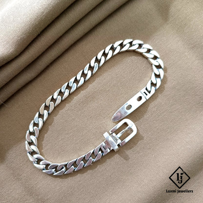 925 Sterling Silver Belt Buckle Chain Bracelet for Men – Cuban Link Design