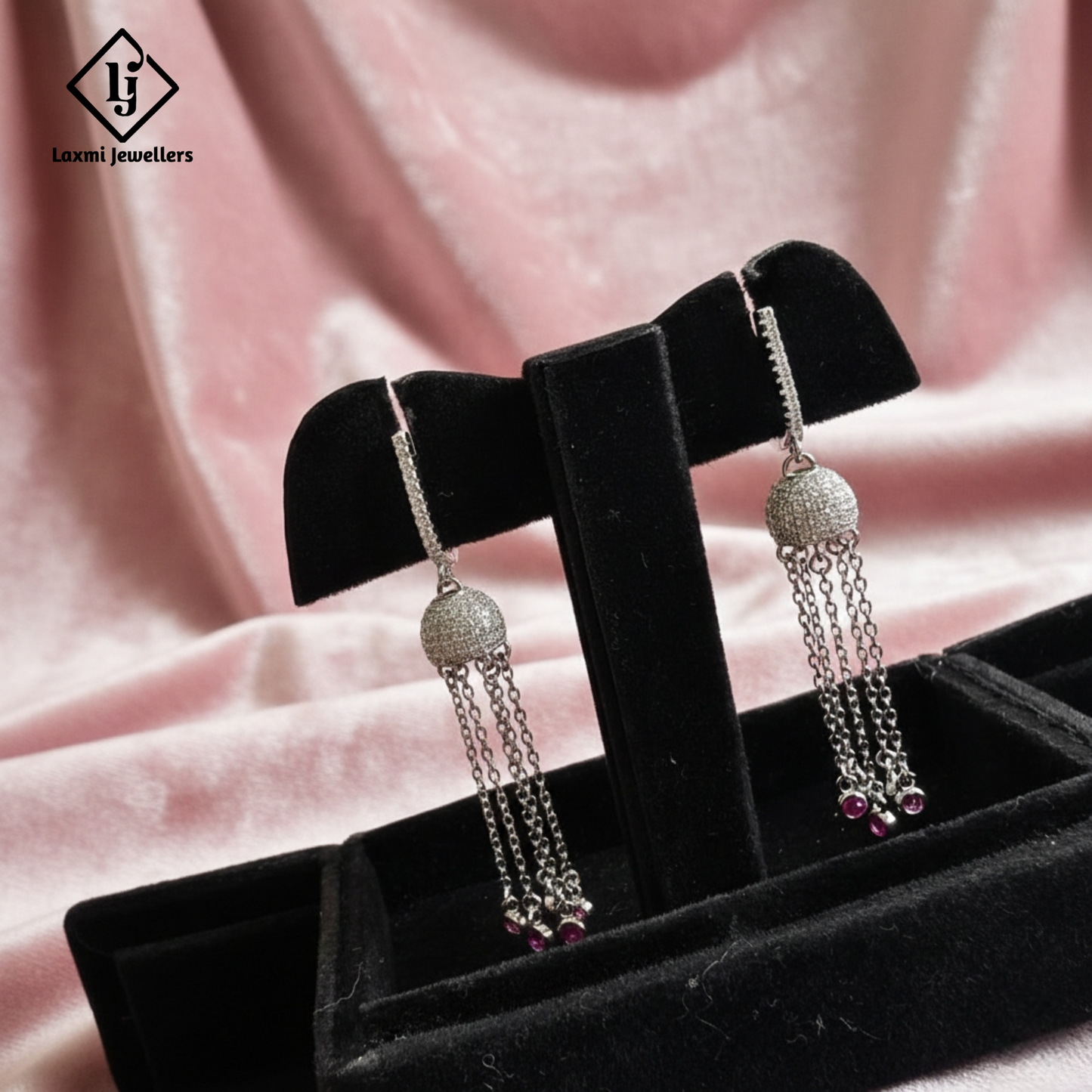 925 Silver Chain Jhumka Drop Earrings for Women | Designer CZ & Pink Stone Danglers