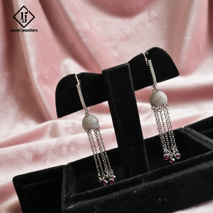 925 Silver Chain Jhumka Drop Earrings for Women | Designer CZ & Pink Stone Danglers