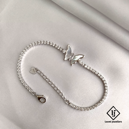 925 Silver Butterfly Charm Bracelet for Women – CZ Studded Elegant Design