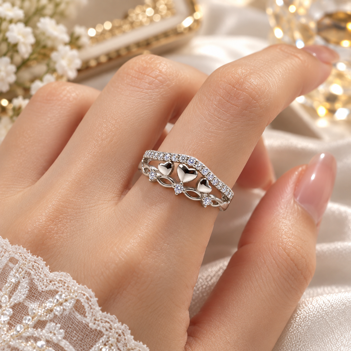 925 Sterling Silver Heart Ring for Women | Elegant Heart & Stone Studded Ladies Ring – Laxmi Jewellers