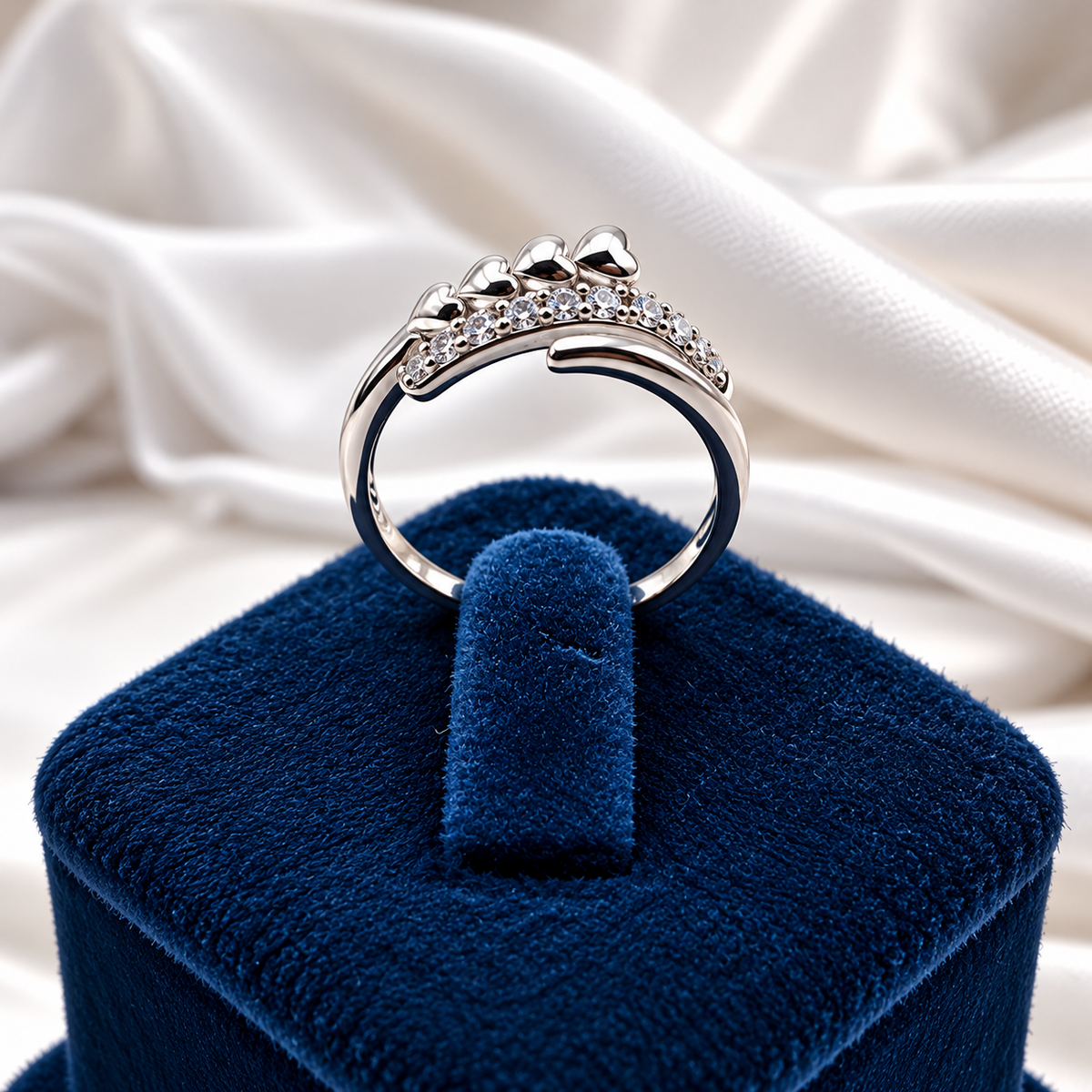 Triple Heart Design Ladies Silver Ring with Sparkling Stones | Laxmi Jewellers