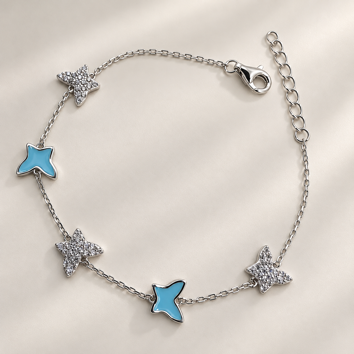 925 Sterling Silver Blue Butterfly & Sparkling Star Bracelet for Women | Ladies Bracelet – Laxmi Jewellers