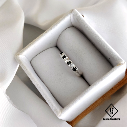 925 Silver Black and White CZ Stone Ring for Women | Elegant Party Wear Band