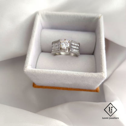 Elegant Silver CZ Solitaire Ring with Baguette Stone Setting for Men & Women