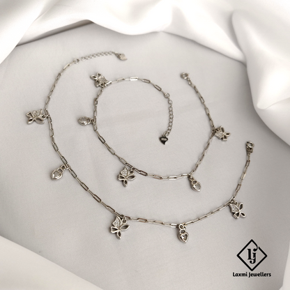 925 Sterling Silver Floral Charm Anklet Set for Women – Elegant & Lightweight Design