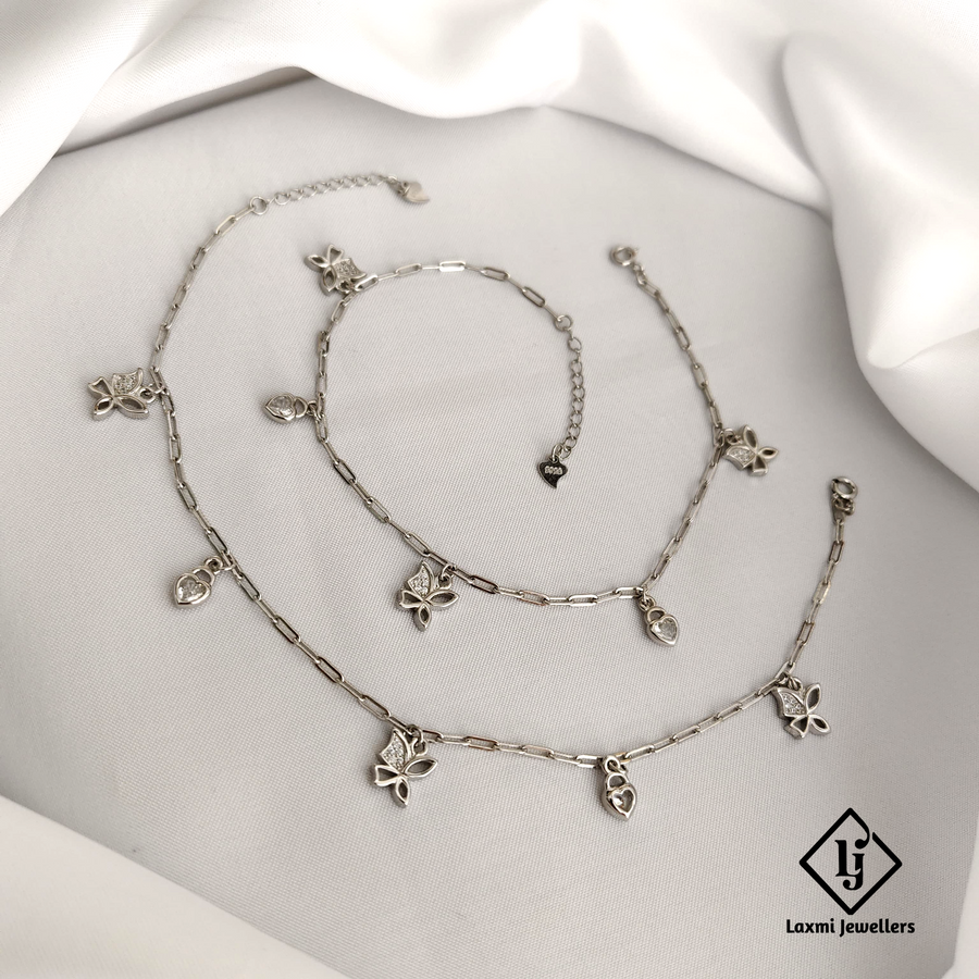 925 Sterling Silver Floral Charm Anklet Set for Women – Elegant & Lightweight Design