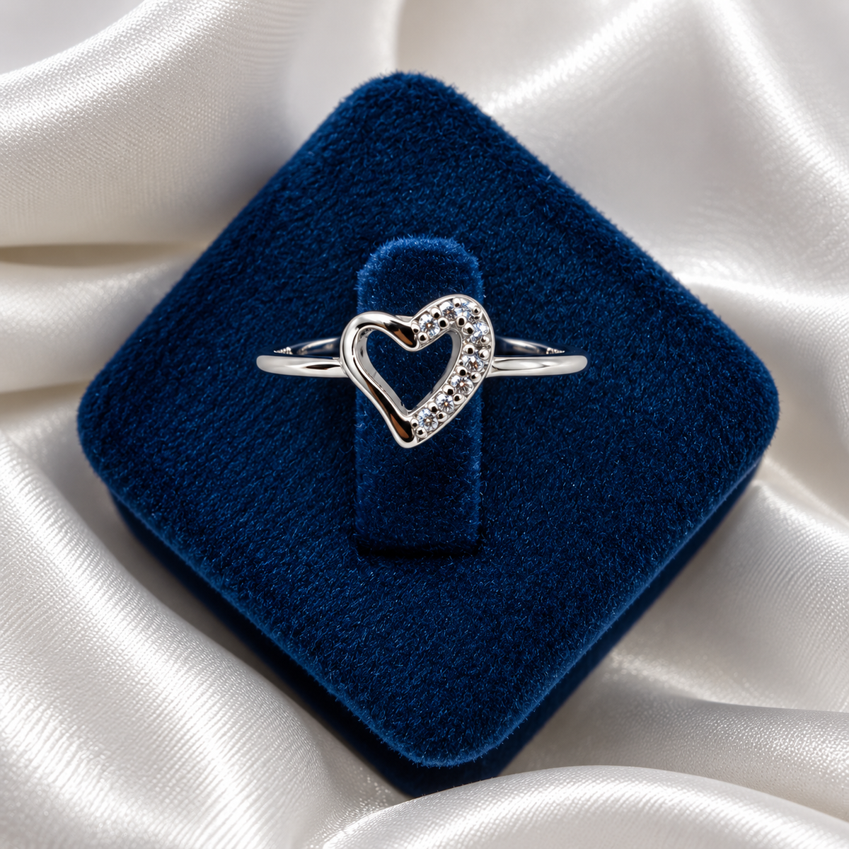 925 Sterling Silver Open Heart Crystal Ladies Ring for Women | Elegant Silver Heart Design Ring – Laxmi Jewellers