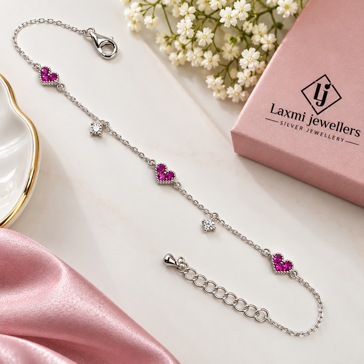 925 Sterling Silver Heart Bracelet for Women | Stylish Ladies Heart Charm Bracelet