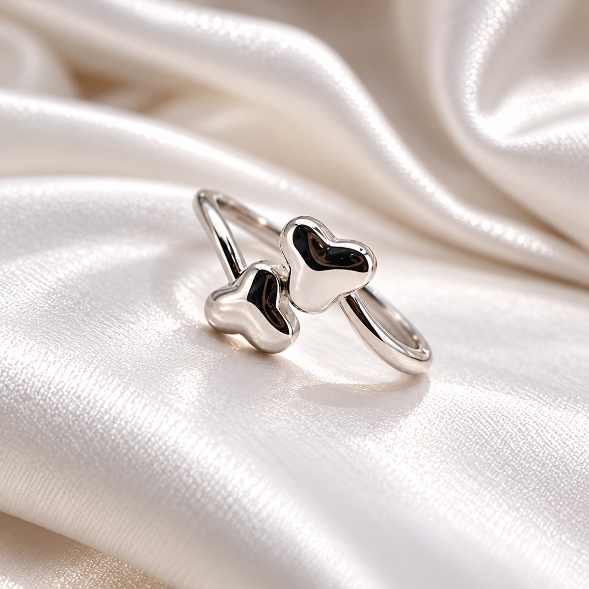 Double Heart Silver-Tone Ladies Ring for Women | Stylish Heart Design Ring – Laxmi Jewellers
