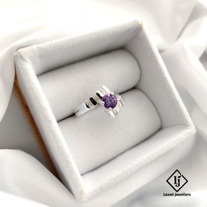 Sterling Silver Amethyst Solitaire Ring – Elegant Geometric Design | 925 Silver Ring