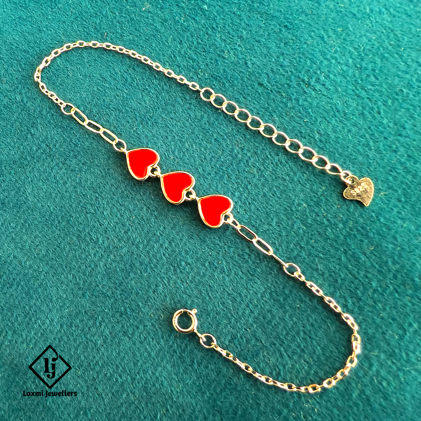 925 Sterling Silver Red Heart Bracelet for Women | Adjustable Ladies Silver Bracelet