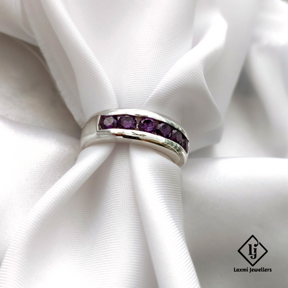 925 Sterling Silver Ring with Purple CZ Stones – Elegant Women's Band