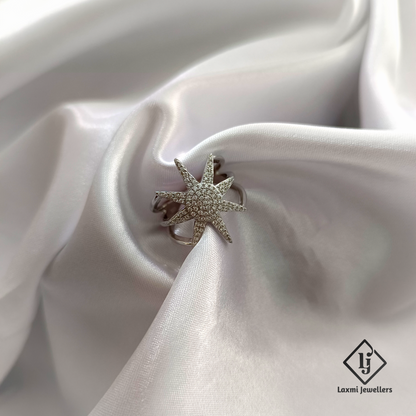 Starburst Diamond Ring in White Gold – Designer Statement Jewelry by Laxmi Jewellers