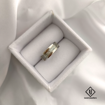 Men’s Silver CZ Band Ring with Double Row Stone Setting – Laxmi Jewellers