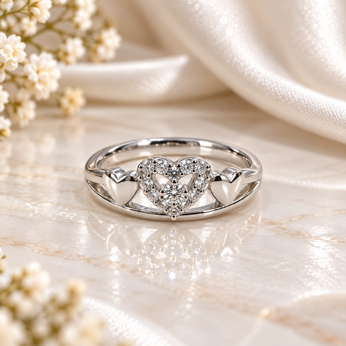 Elegant Heart Design Ladies Ring with Sparkling Stones | Silver Ring for Women – Laxmi Jewellers