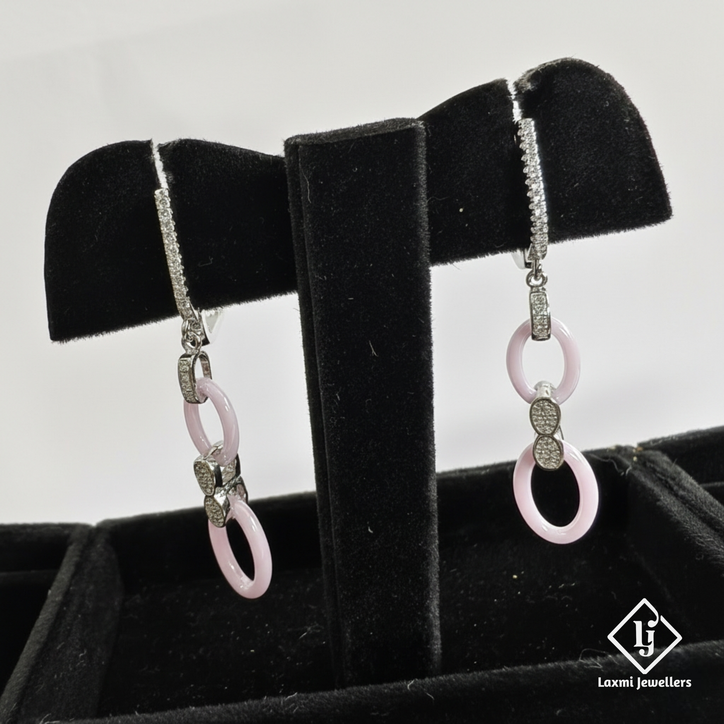 925 Sterling Silver Pink Oval Drop Earrings | Designer Party Wear Earrings for Women