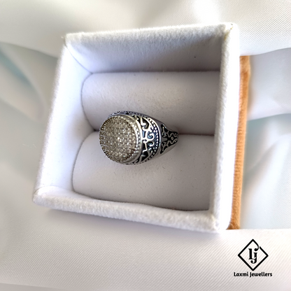 925 Silver Antique Finish Men’s Ring with CZ Diamonds – Vintage Designer Style