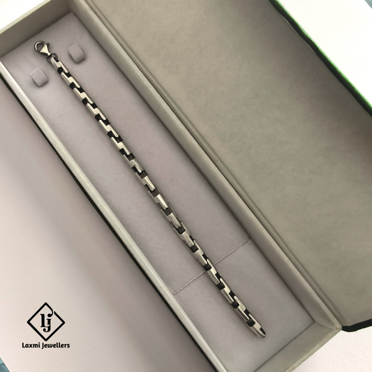925 Sterling Silver Black Designer Bracelet for Men | Stylish Gents Silver Bracelet