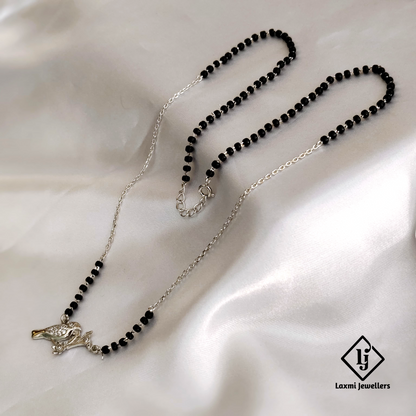 925 Silver Black Beaded Mangalsutra with Bird Pendant – Elegant and Stylish Necklace for Women