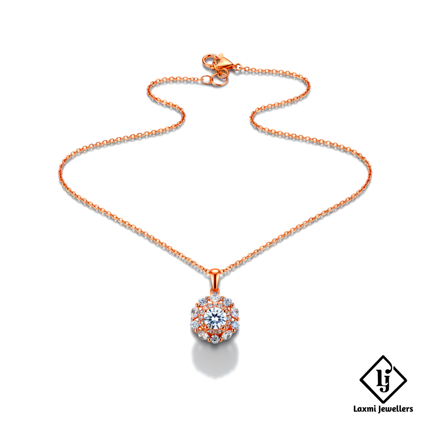 Rose Gold Round Diamond Pendant Necklace for Women | Luxury Crystal Solitaire Chain