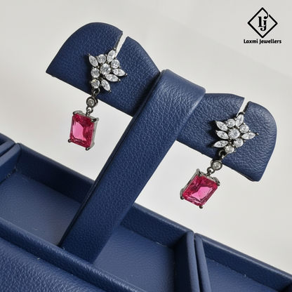 925 Silver Red Stone Designer Drop Earrings for Women | CZ Studded Party Wear Earrings