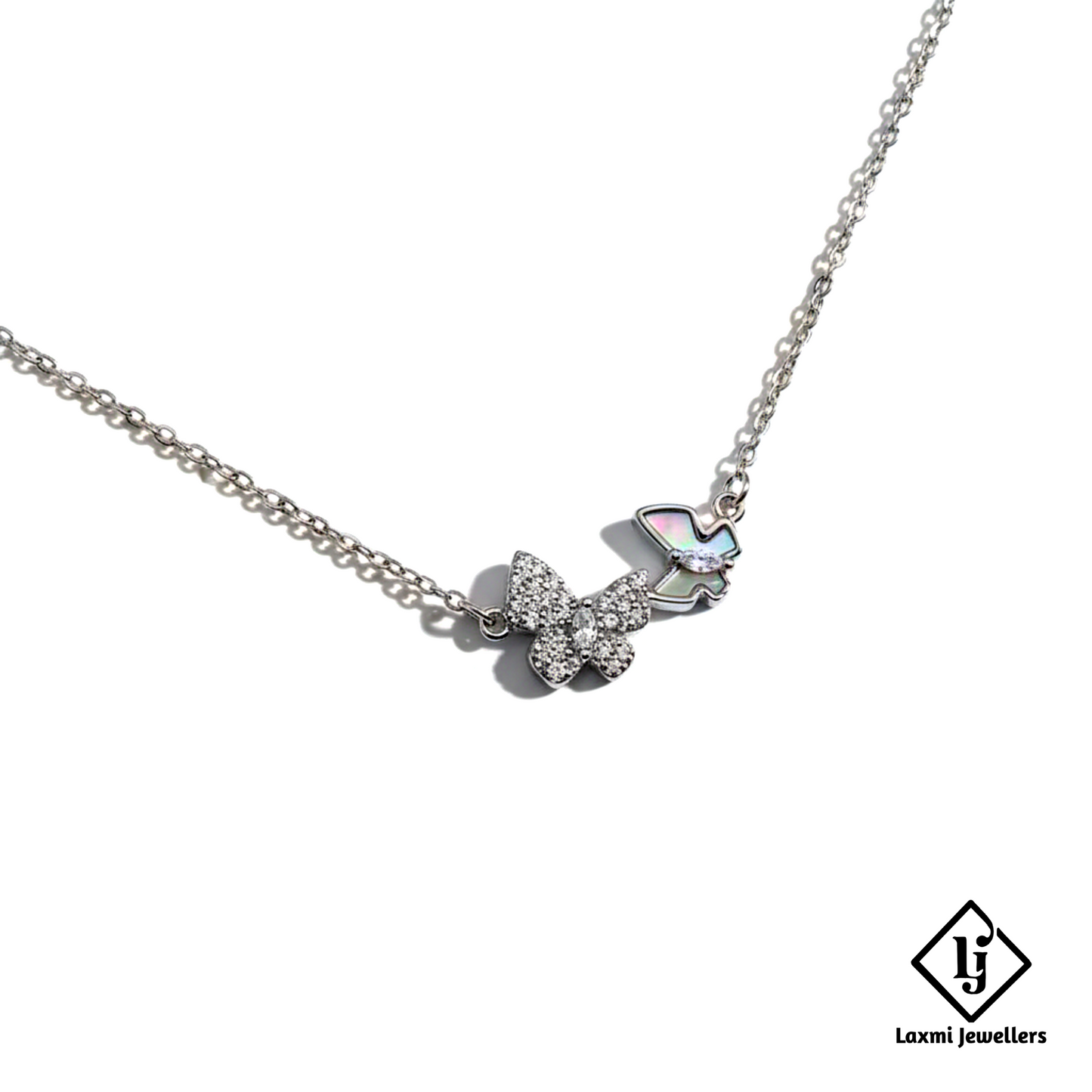 925 Sterling Silver Butterfly Pendant Necklace for Women | Dual Butterfly Crystal Silver Chain