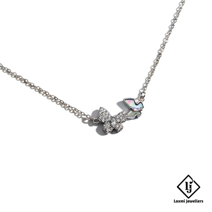 925 Sterling Silver Butterfly Pendant Necklace for Women | Dual Butterfly Crystal Silver Chain