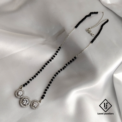 Triple Round Diamond Pendant Silver Mangalsutra – 925 Sterling Silver, Modern Bridal Jewelry