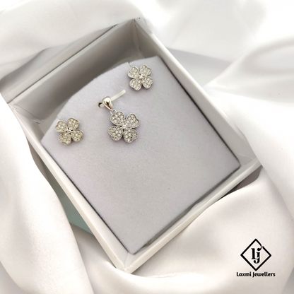 925 Silver Floral Pendant Set for Women | CZ Studded Flower Design by Laxmi Jewellers