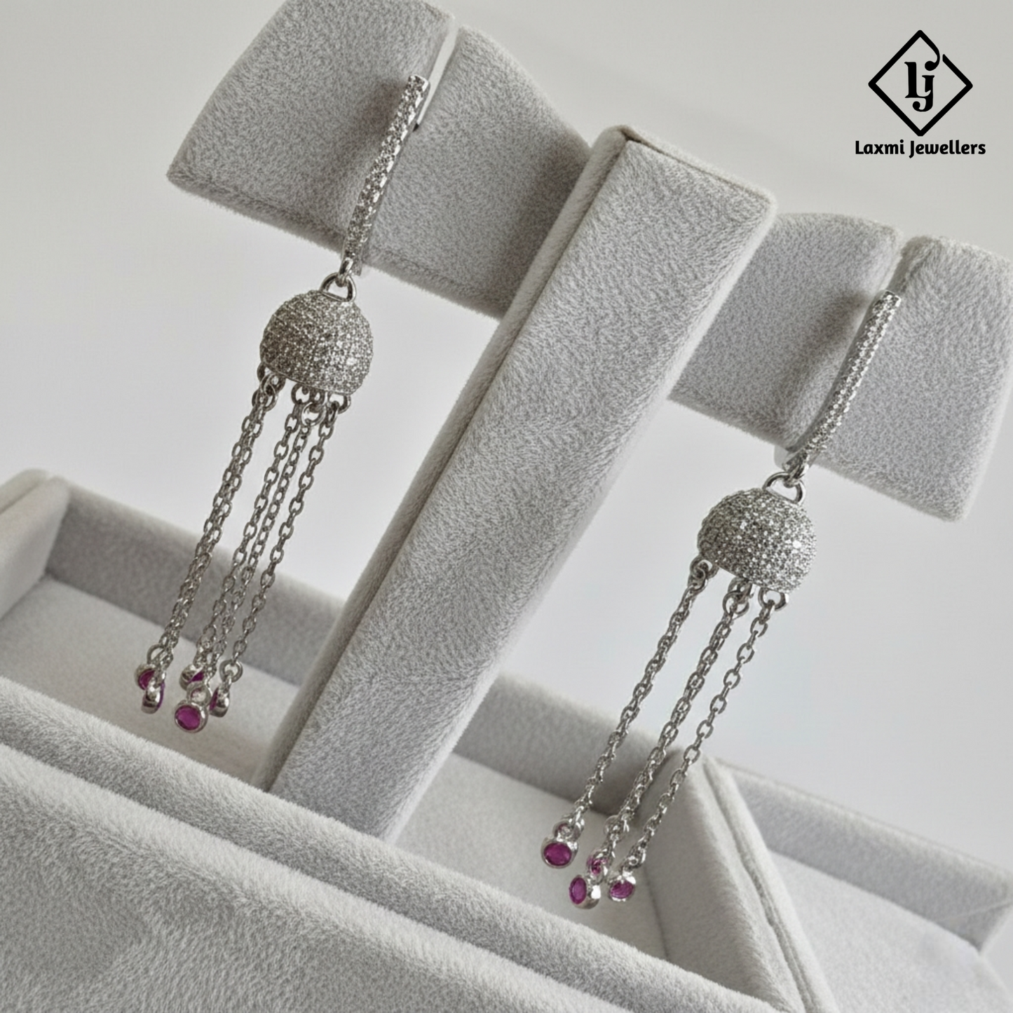 925 Silver Chain Jhumka Drop Earrings for Women | Designer CZ & Pink Stone Danglers