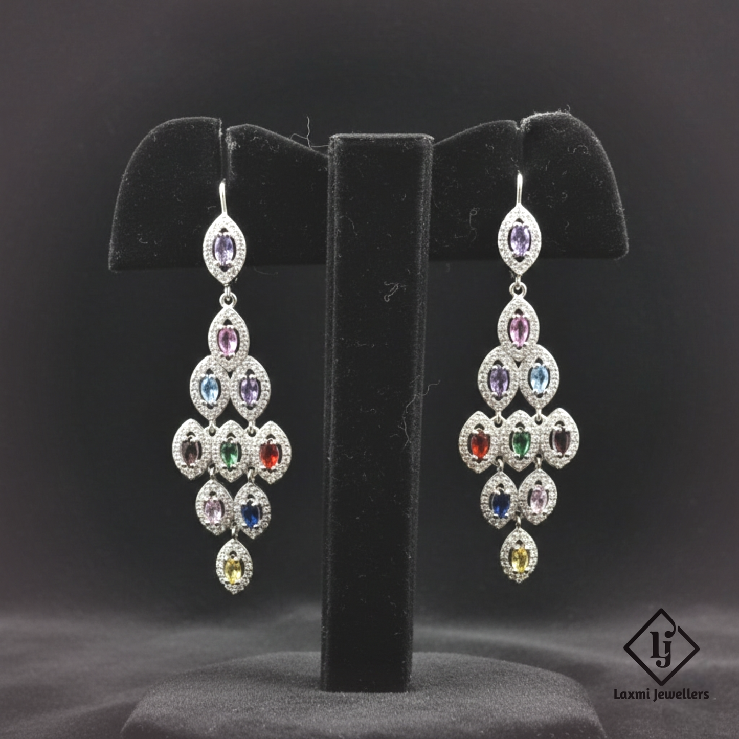925 Silver Multicolour Stone Dangler Earrings for Women | Designer CZ Party Wear Earrings