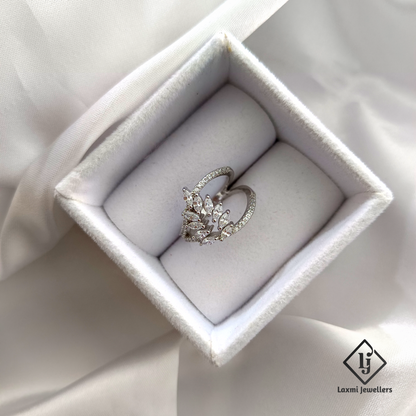 925 Sterling Silver Leaf Design CZ Ring for Women – Elegant Party Wear