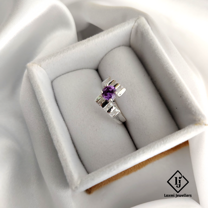 Sterling Silver Amethyst Solitaire Ring – Elegant Geometric Design | 925 Silver Ring