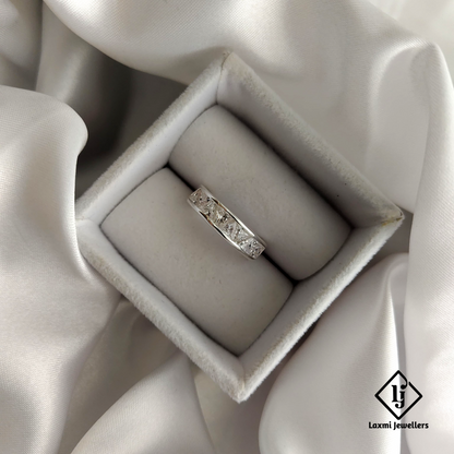 925 Sterling Silver Band Ring with Princess-Cut White CZ Stones | Elegant Unisex Jewelry