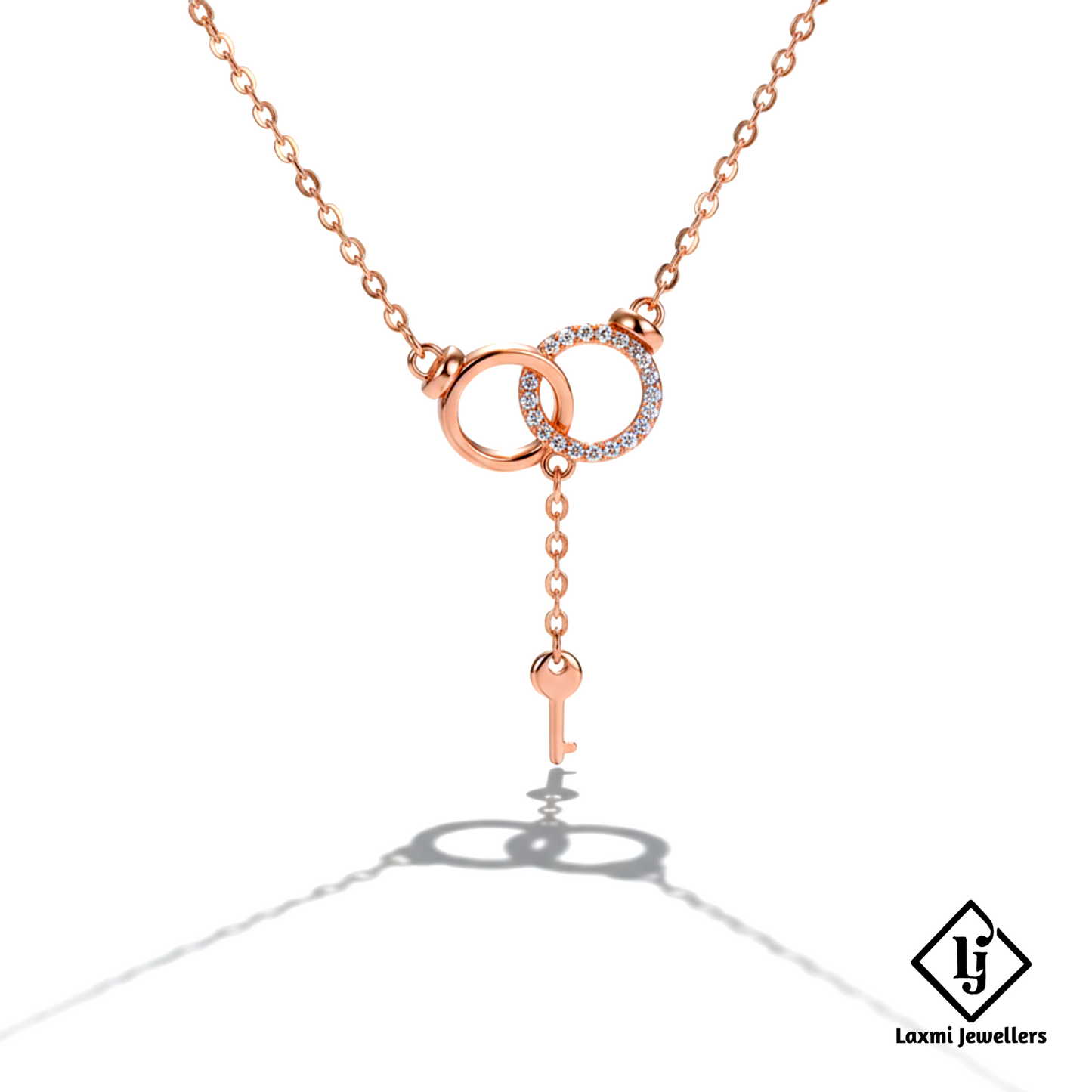 925 Sterling Silver Rose Gold Double Ring Key Pendant Necklace for Women | Designer Love Lock Chain