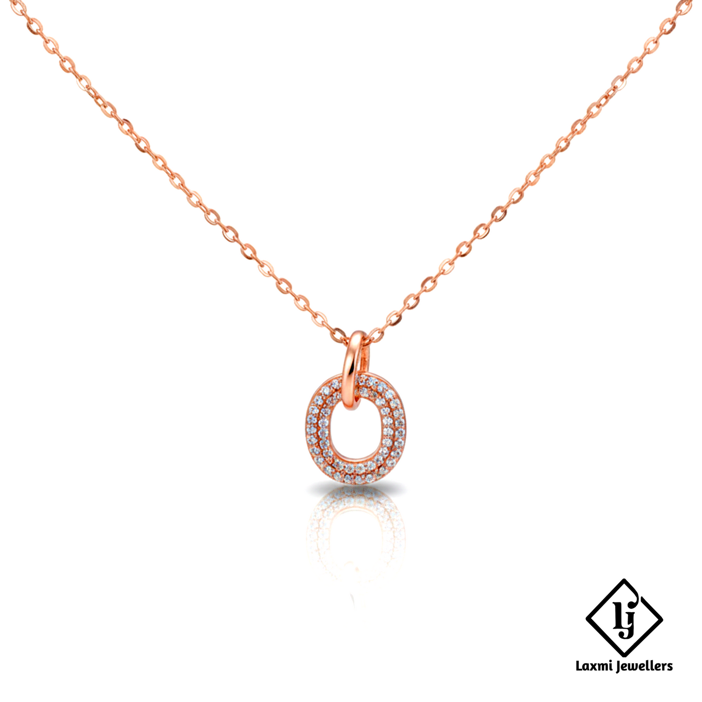 925 Sterling Silver Rose Gold Circular Diamond Pendant Necklace for Women | Crystal Studded Designer Chain