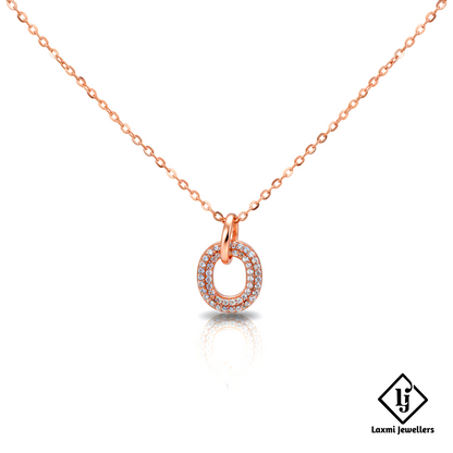 925 Sterling Silver Rose Gold Circular Diamond Pendant Necklace for Women | Crystal Studded Designer Chain
