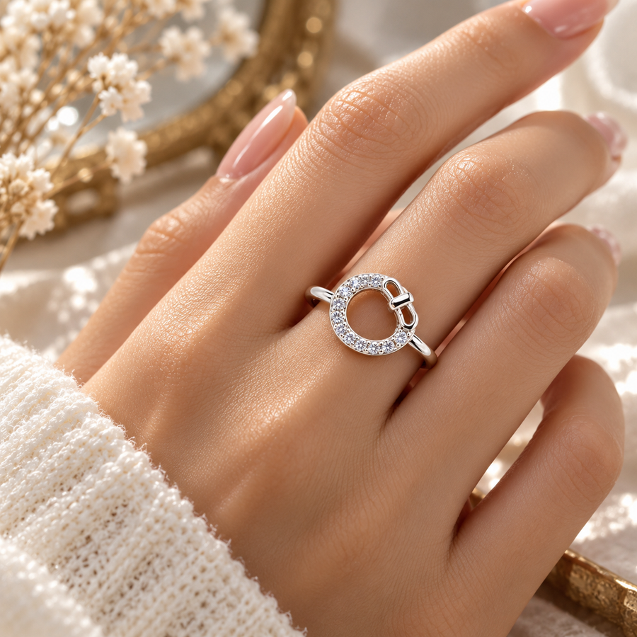 925 sterling silver Elegant Circle Crystal Ladies Ring for Women | Stylish Bow Design Silver Ring – Laxmi Jewellers