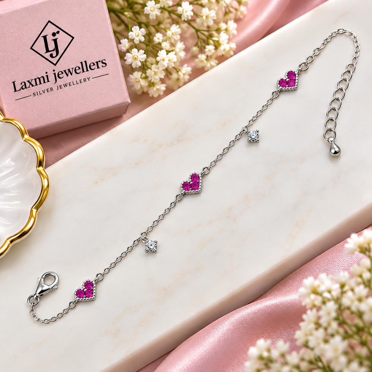 925 Sterling Silver Heart Bracelet for Women | Stylish Ladies Heart Charm Bracelet