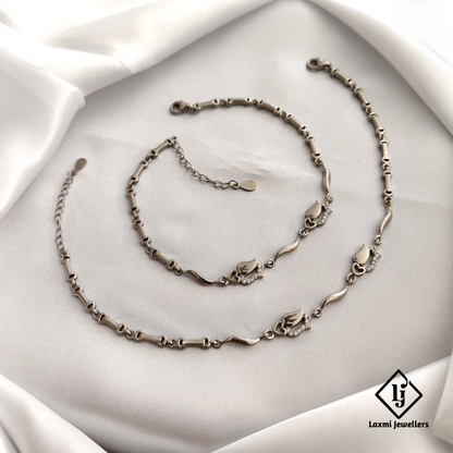 925 Sterling Silver Leaf and Heart Design Anklet Set – Elegant Women's Payal Jewelry